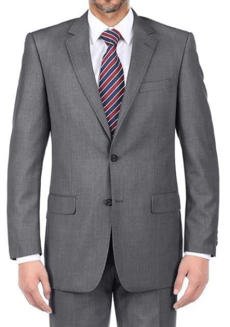 Renoi Mens Suits - 100% Virgin Regular Fit Pick Stitch 2 Piece Suit 2 Button Gray