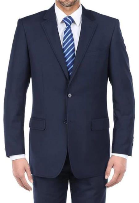 Renoi Mens Suits - 100% Virgin Regular Fit Pick Stitch 2 Piece Suit 2 Button Blue