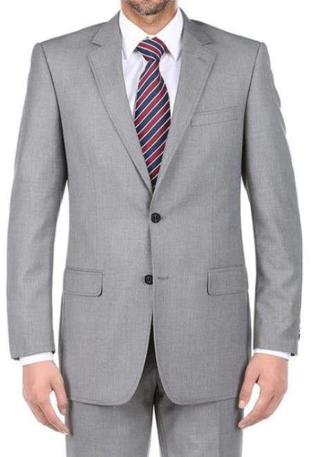 Renoi Mens Suits - 100% Virgin Regular Fit Pick Stitch 2 Piece Suit 2 Button Light Gray