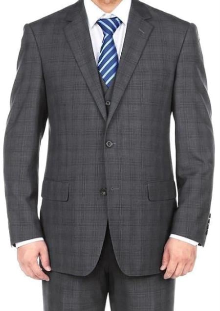 Renoi Mens Suits - Plaid Suits Gray