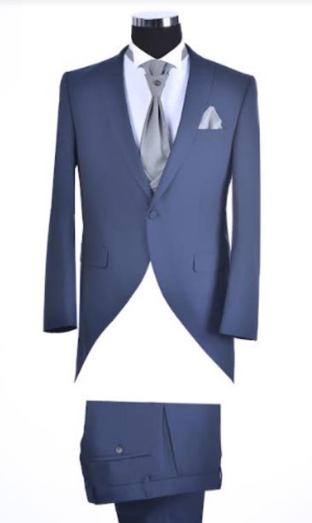Mens Navy Blue Morning Suit With Double Breasted Vest - Groom Suit