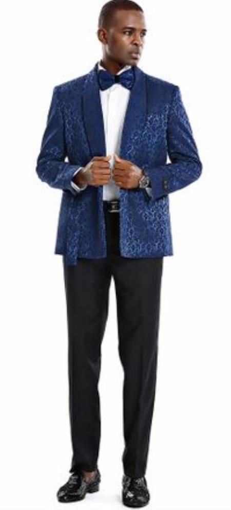 Style#-B6362 Mens Blazer - Paisley Blazer - Prom Blazer - Blue Prom Tuxedo