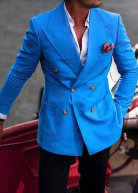 Style#-B6362 Turquoise Linen Blazer - Light Blue Linen Summer Sport Coat