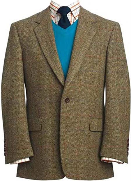 Mens 2 Button Suit Jacket Sport Coat Blazer Stromay Tweed