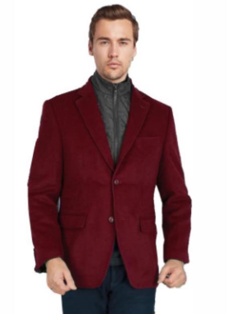 Burgundy Mens Winter Blazer - Cashmere and Wool Winter Fabri