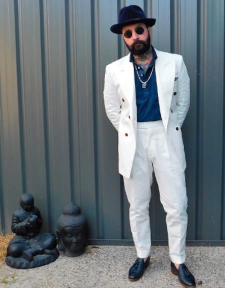 Mens Blue Cowboy Tuxedo - White Cowboy Suit - Western Suit (Jacket + Pants)