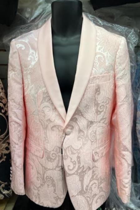 Style#-B6362 Mens Paisley Blazer - Light Pink - Blush Prom Tuxedo Dinner Jacket