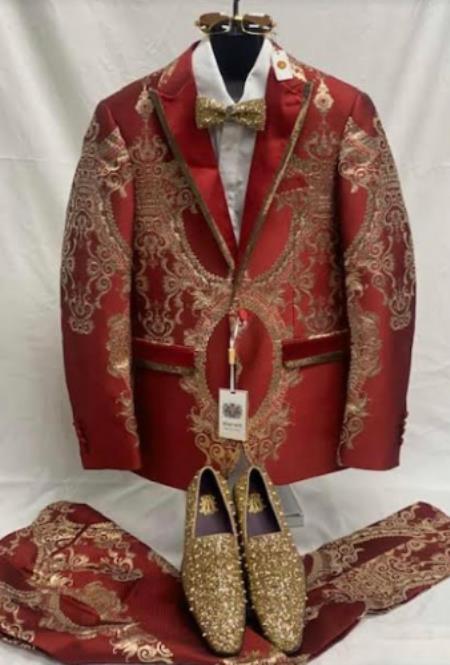 Mens Suits Red ~ Gold