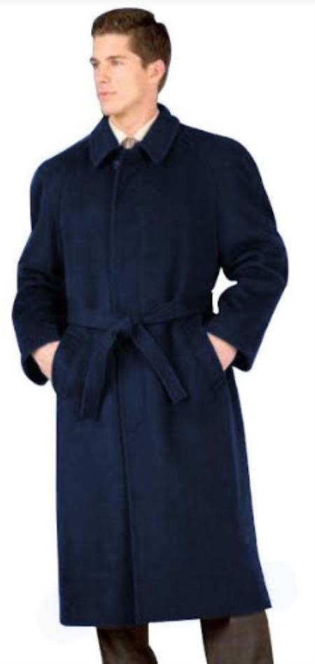 48 Inch Men's Dress Coat Belted Long Men's Dress Topcoat - Winter Coat ~ Men's Overcoat Four Button Coat With An 18 Inch