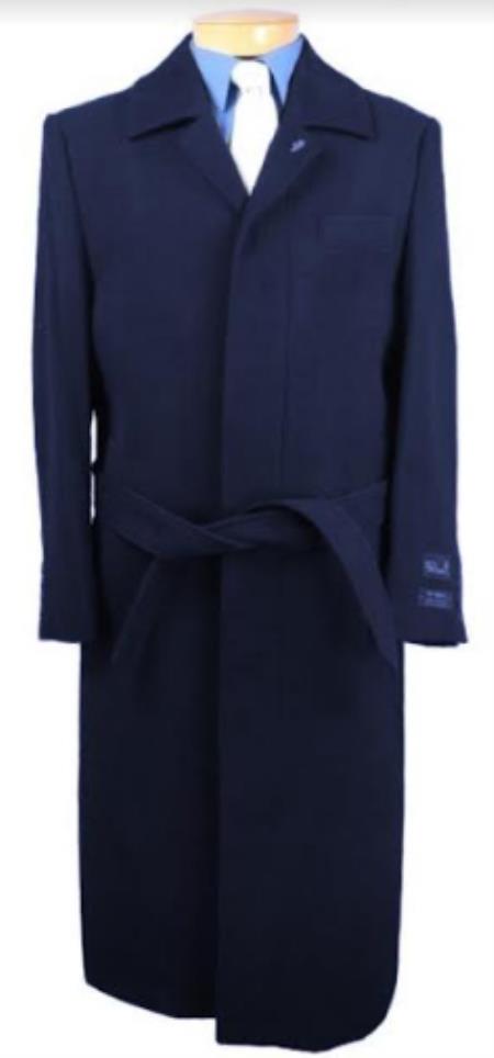 Men's Dress Coat Belted Black Full Length Long Men's Dress Topcoat - Winter Coat Navy Blue   Color - Men's Overcoat