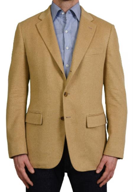 Mens Vicuna Sport Coat - Vicuna Light Brown - Dark Camel Color Blazer And Cashmere Fabric