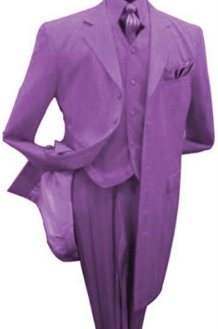 Fashion Lavender - Lilac 3 Piece Vested Zoot Fashion Prom ~ Suit Long Custom Coat - Lavender + Matching Shirt And Tie