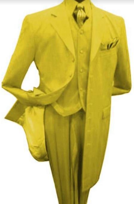 Fashion Red 3 Piece Vested Zoot Fashion Prom ~ Suit Long Custom Coat Yellow