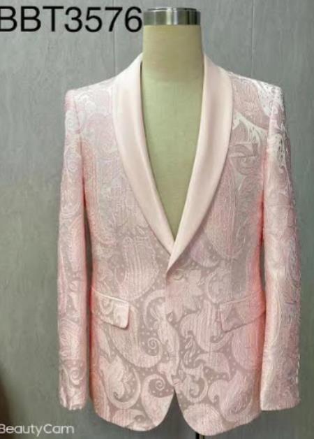 Style#-B6362 Mens Blazer - Blush - Light Pink Paisley Blazer - Fashion Prom Sport Coat
