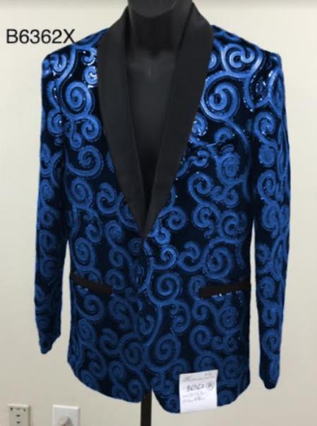 Style#-B6362 Mens Blazer - Royal Blue Paisley Blazer - Fashion Prom Sport Coat