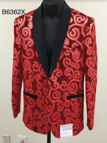 Style#-B6362 Mens Blazer - Red Paisley Blazer - Fashion Prom Sport Coat - Velvet Fabric