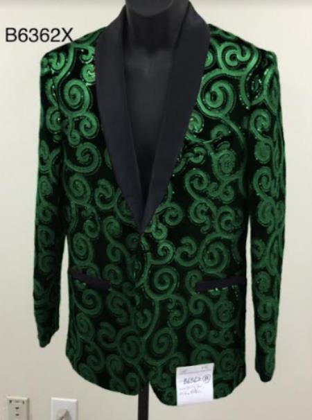 Style#-B6362 Mens Blazer - Hunter Green Paisley Blazer - Fashion Prom Sport Coat