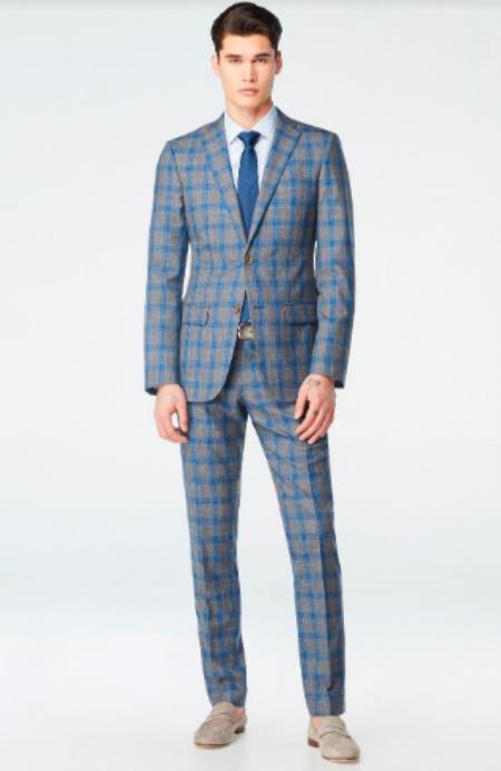 100% Wool Suit - Vested Plaid Suit Available in Grey and Blue Plaid - 2 Button 3 Piece With Vest Flat Front Pants Modern Fit