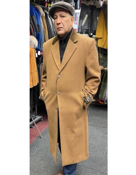 Mens Cashmere Blend Camel Coat Full length - Cashmere Overcoat 