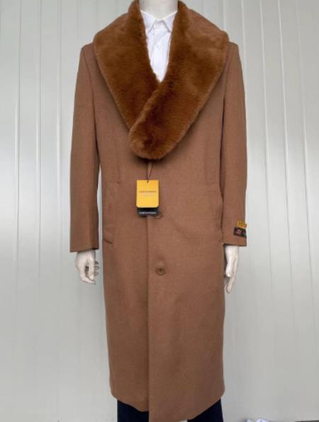 Mens Cashmere Blend Dark Brown Coat Full length - Cashmere Overcoat