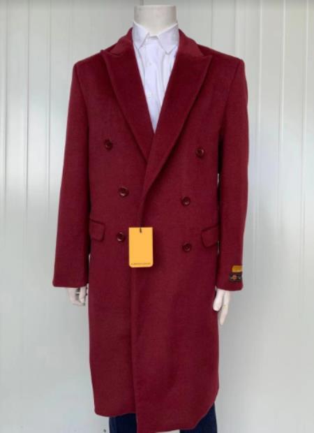 Mens Cashmere Blend Burgundy Coat Full length - Cashmere Overcoat