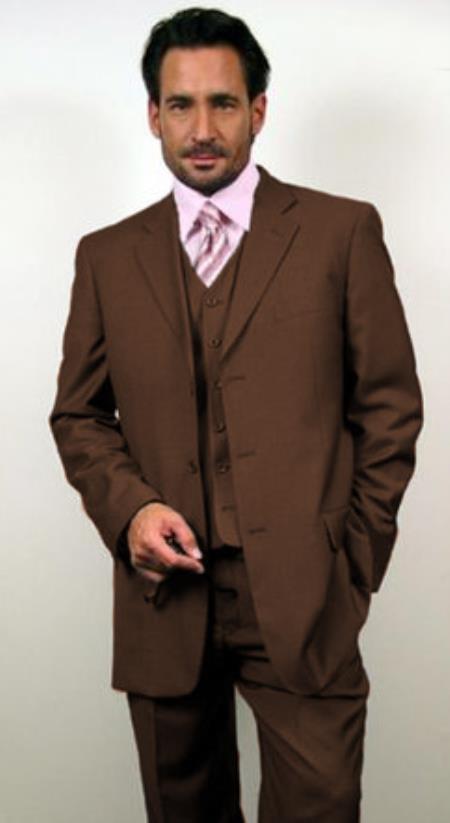 Classic Fit - Dark Brown Suit - Three Button Vested Suit - Athletic Fit