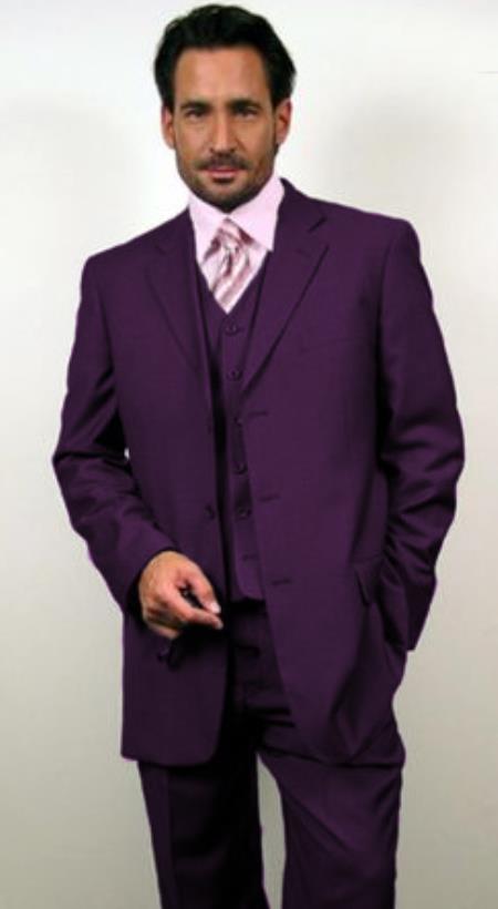 Classic Fit - Dark Purple Suit - Three Button Vested Suit - Athletic Fit