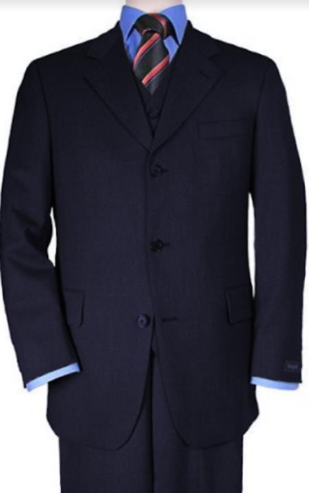 Classic Fit - Navy Suit - Three Button Vested Suit - Athletic Fit