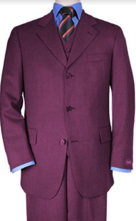 Classic Fit - Plum Suit - Three Button Vested Suit - Athleti