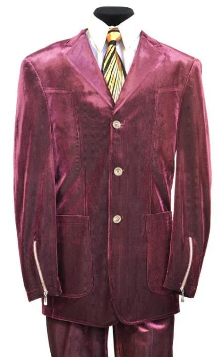 Velvet Suits - Patch Pocket = Three Button Suit with Zipper on Sleeve Red