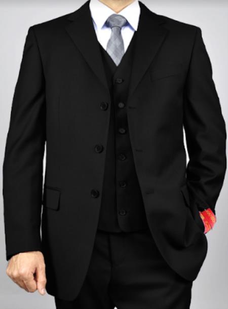 Classic Fit - Black Suit - Three Button Vested Suit - Athletic Fit