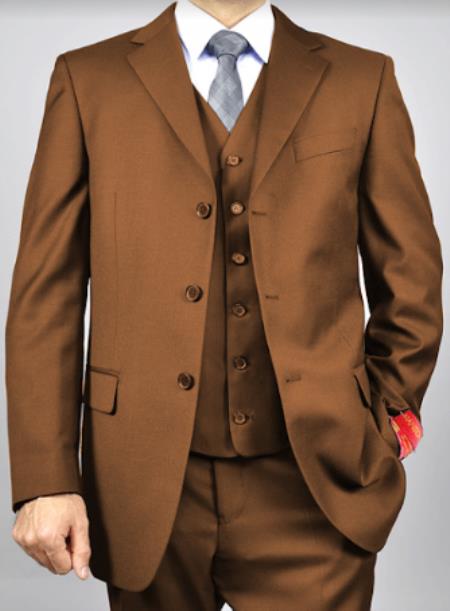 Classic Fit - Brown Suit - Three Button Vested Suit - Athletic Fit