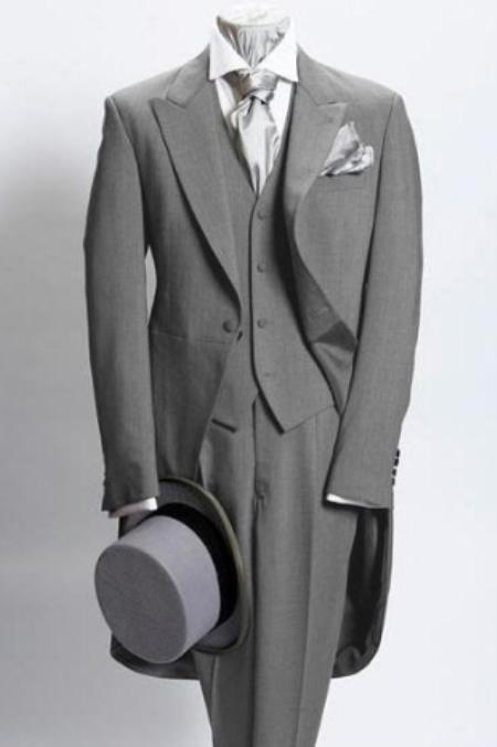 Men's 1 Button Light Grey Prince Of Wales Light Weight Wool Morning Suit