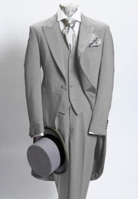 Men's 1 Button Silver Grey Prince Of Wales Light Weight Wool Morning Suit