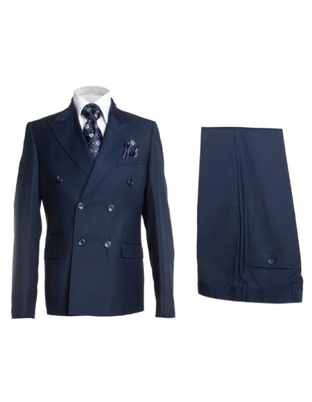 Rossiman Blue Men's Suit Double Breasted Slim Fit