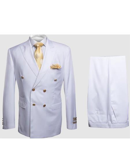 Rossiman White Men's Suit Double Breasted Slim Fit