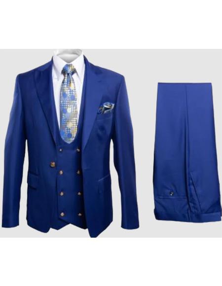 Rossiman Royal Blue Men's Suit Double Breasted Slim Fit