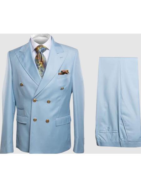 Rossiman Light Blue Men's Suit Double Breasted Slim Fit
