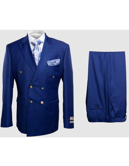Rossiman Royal Blue Men's Suit Double Breasted Slim Fit