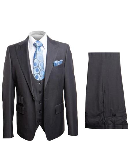 Rossiman Men's Dark Gray Slim Fit Suit Vested Flat Front Pants