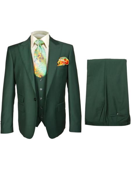 Rossiman Hunter Green Men's Slim-fit Suit Vested Flat Front Pants