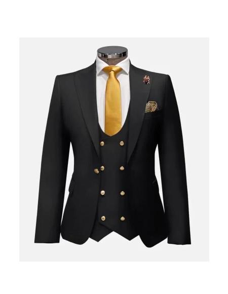 Rossi Man Black Men's Double Breasted Slim-fit Suit