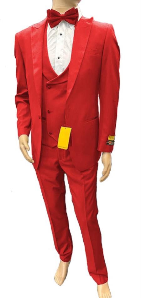 Mens One Button Peak Label Suit Red