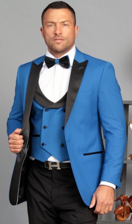 Ultra Slim Fit Prom Tuxedos - Royal Prom Suits with Double Breasted Vest - Homecoming Suit