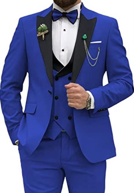 Ultra Slim Fit Prom Tuxedos - Royal Blue Prom Suits with Dou