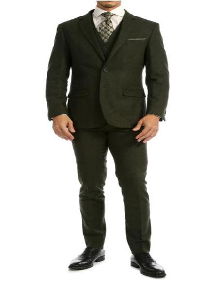 Mens Winter Suit - Suit For Cold Weather - Winter Color Tweed Herringbone Green Suit