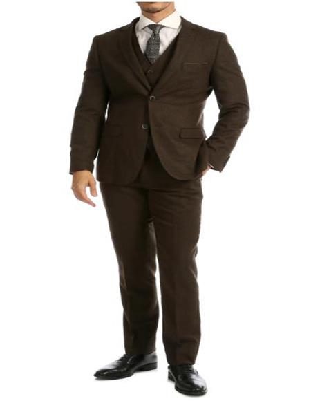 Mens Winter Suit - Suit For Cold Weather - Winter Color Tweed Herringbone Cognac Suit