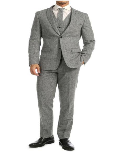 Mens Winter Suit - Suit For Cold Weather - Winter Color Tweed Herringbone Grey Suit