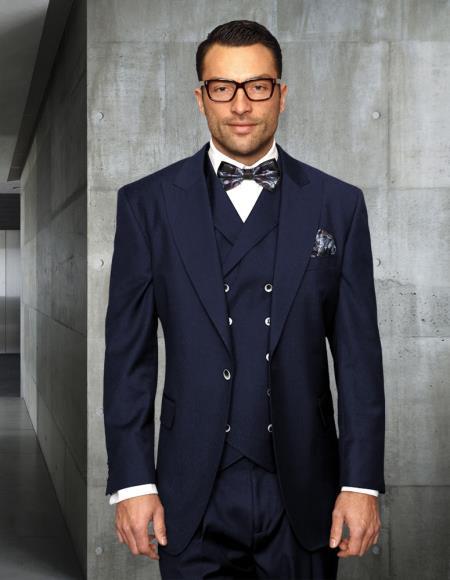 Mens Big and Tall Size Suits - Plus Size Mens Sapphire Suit - Peak Lapel Ticket Pocket
