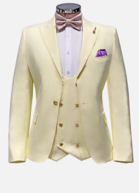 Mens Suits With Gold Buttons - Ivory